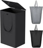 WOWLIVE 100L Laundry Hamper with Lid, Large Foldbale Laundry Basket with 2 Removable Bags and Handles, Tall Collapsible Dirty Clothes Hamper for Laundry Room, Bathroom, Dorm (Black)