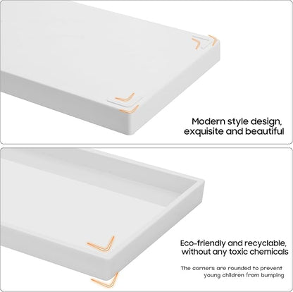 Vanity and Bathroom Tray, 9.8" ABS Countertop Organizer,Waterproof Vanity Tray for Toilet Tank,Perfume,Soap,Keys,Bathroom Accessories,Kitchen and Bath Trays,Non Slip Small Trays,White