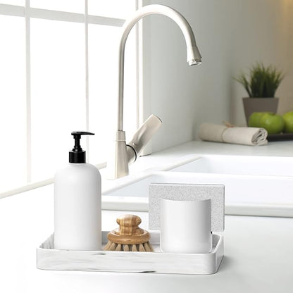 Gurygo 10" Vanity Tray for Bathroom - Hand Towel Tray Organizer for Paper Napkins - Bathroom Vanity Counter Organization - Ceramic Soap Dispenser Tray for Kitchen Counter (Marble White, Set/1)…