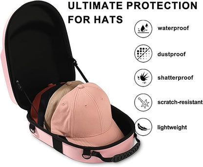 Pink Hat Travel Case with Handle and Adjustable Shoulder Strap Baseball Cap Storage Box Can Effectively Protect Your Hat and Suitable for Travel and Home Storage