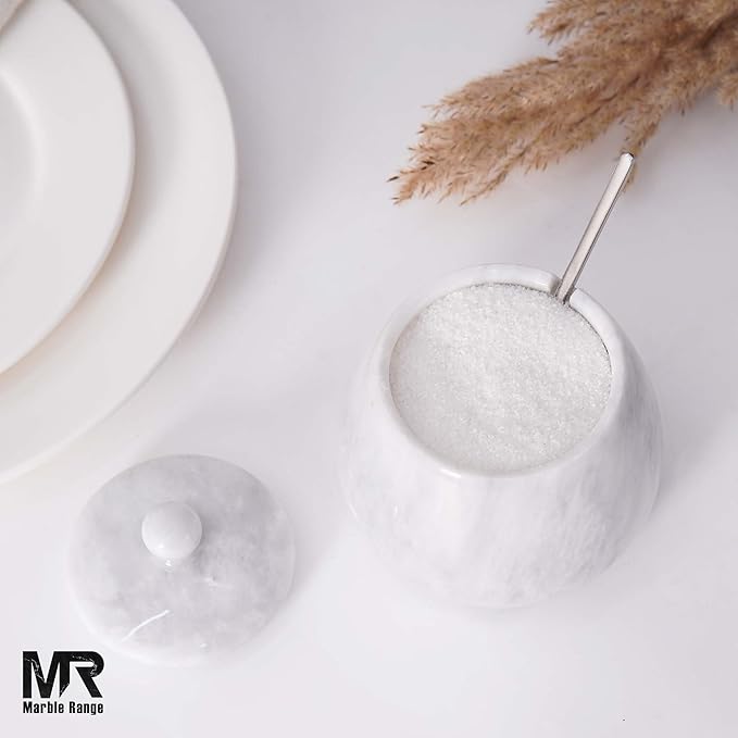 Marble Salt Cellar with Lid – 4.5 Inch White Table Salt Container, Salt Jar, Salt Dish, Salt Holder, Spice Jar, Sugar Bowl, Celtic Salt, Kitchen Countertop Decor