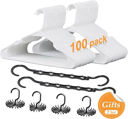 VECELO 100 Pack Plastic Hangers-Clothes Hangers Set with Shoulder Grooves for Closet Space Saving-Heavy Duty Coat Hanger,White