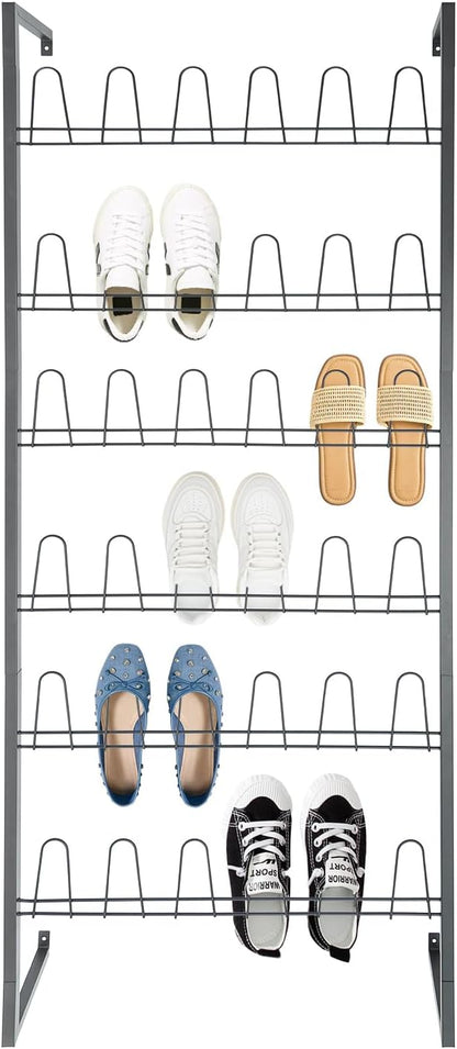Wall Mounted Metal Shoe Rack Organizer, Multi-Tier Vertical Hanging Shoe Storage Shelf for Closet, Entryway & Mudroom, Space Saving Holder for Multiple Pairs, Black
