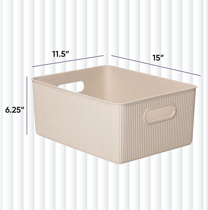 Superio Ribbed Collection - Eco-Friendly Decorative Plastic Basket Open Home Storage Bin and Lid, Large (1 Pack) Container Boxes for Organizing Closet Storage Bins for Shelves - 15 Liter/16 Quart