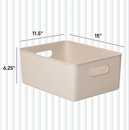 Superio Ribbed Collection - Eco-Friendly Decorative Plastic Basket Open Home Storage Bin and Lid, Large (1 Pack) Container Boxes for Organizing Closet Storage Bins for Shelves - 15 Liter/16 Quart