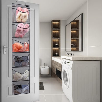 Extra Large Pockets Shoe Organizer for Closet Over The Narrow Door Hanging Shoe Holder Storage (6 Large Pockets-Grey)