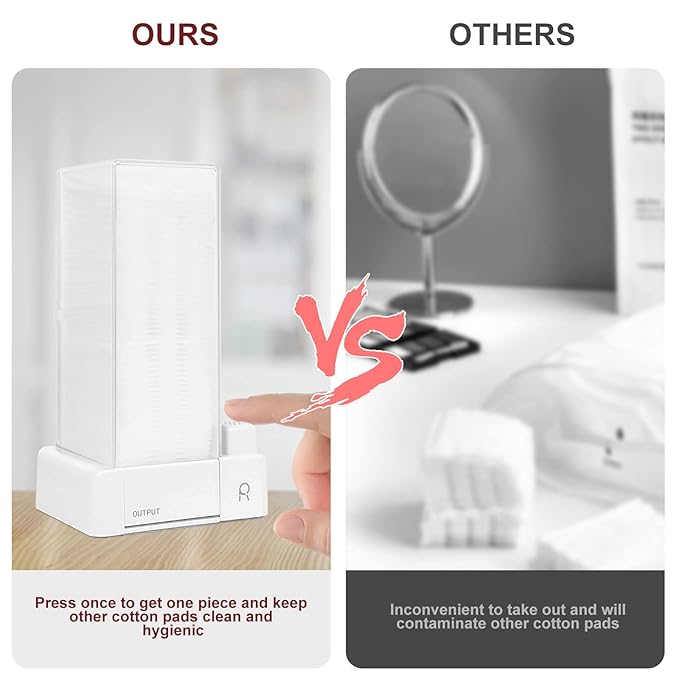 Automatic Cotton Pad Holder, Square Press Out Cosmetic Cotton Makeup Removers Pad Holder, Makeup Organizer Container Dispenser Storage Display Rack (White)