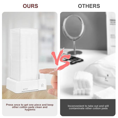 Automatic Cotton Pad Holder, Square Press Out Cosmetic Cotton Makeup Removers Pad Holder, Makeup Organizer Container Dispenser Storage Display Rack (White)