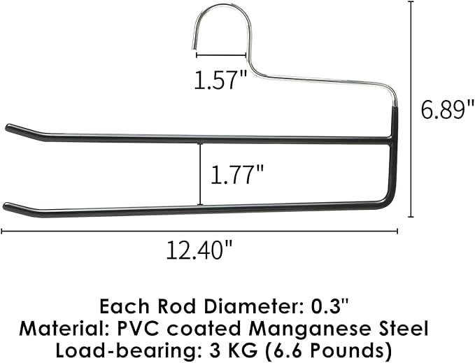 SHIMOYAMA Pants Hangers, 5 Pack, Double Rod Pant Hanger for Jeans, Space-Saving Slack Hangers, Trouser Hangers, Black