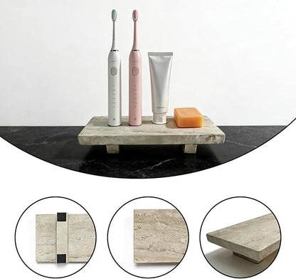 Stone Sink Tray, 8.66 x 3.54 x 1.42 Inches Travertine Tray, Soap Stand for Kitchen Sink, Marble Bathroom Tray for Razors, Jewelry, Toothbrush Holders, Hand Soap