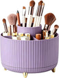 360° Rotating Makeup Brush Holder Organizer, Purple Countertop Cosmetic Display Case, Spinning Skincare Storage Carousel for Vanity, Desktop & Bathroom