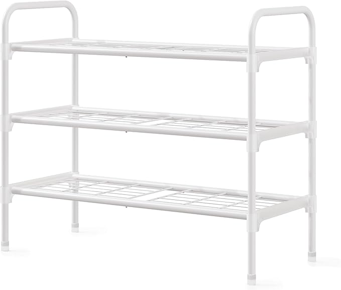 3-Tler Shoe Rack Organlzer, Rustproof lron, Spaclous Shoe Storage Shelf for Closet or Entryway, Fits Sneakers & Slippers, White