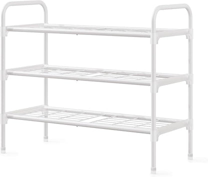 3-Tler Shoe Rack Organlzer, Rustproof lron, Spaclous Shoe Storage Shelf for Closet or Entryway, Fits Sneakers & Slippers, White