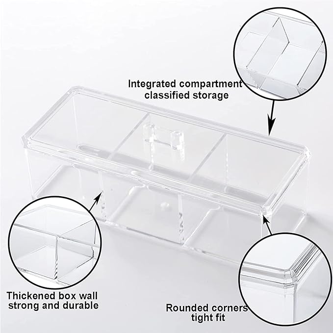 KIMCHOMERSE Qtip Holder Dispenser, 2-Layer Cotton Ball & Pad Holder for Bathroom Storage, Drawer Organizer for Earrings, Jewelry & Small Items