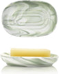 Elegant Ceramic Soap Dish for Shower with Unique Marble Texture, Decorative Bar Soap Holder for Bathroom & Kitchen, Easy Clean Versatile Oval Soap Dishes for Soap Bar