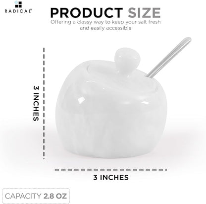 Radicaln Marble Salt Cellar with Lid 3" Inch White Salt Jar & Table Salt Storage For Kitchen Countertop, Ideal Salt Container, Salt Dish & Sugar Bowl For Table