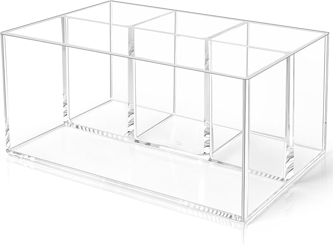 Vowcarol Small Clear Plastic Silverware Caddy Cutlery Holder 7.1 x 4.6 x 3.1 inches 4 Compartments Tableware Storage Box for Napkin, Knife Spoon and Fork Holder
