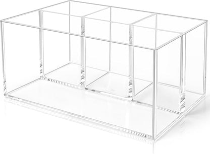 Vowcarol Small Clear Plastic Silverware Caddy Cutlery Holder 7.1 x 4.6 x 3.1 inches 4 Compartments Tableware Storage Box for Napkin, Knife Spoon and Fork Holder