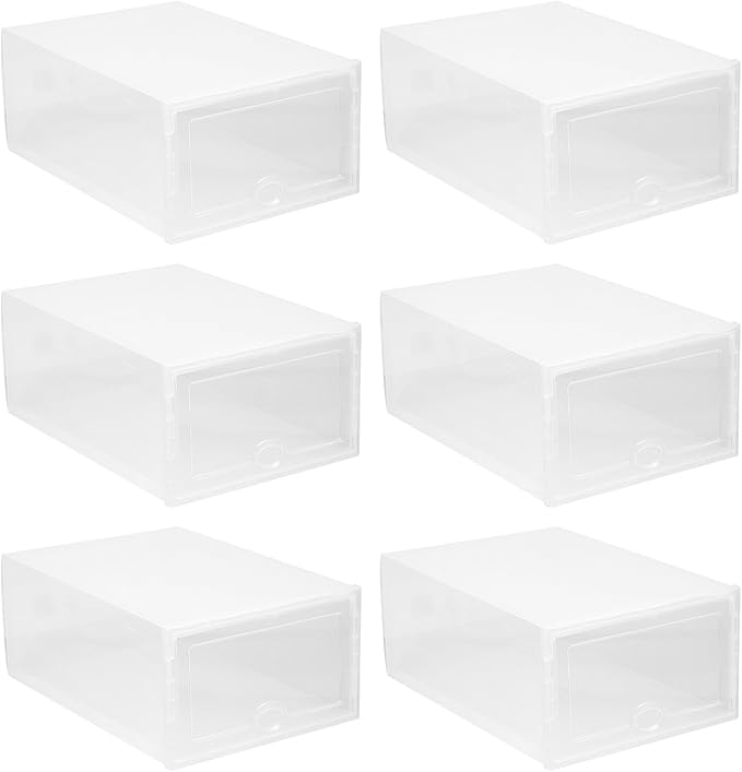 NUOBESTY Plastic Shoe Box Storage Container with Lid Drawer-style Shoe Organizer for Home Closet 33x23x14cm 6pcs