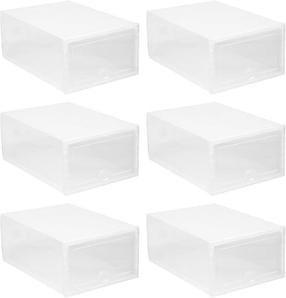 NUOBESTY Plastic Shoe Box Storage Container with Lid Drawer-style Shoe Organizer for Home Closet 33x23x14cm 6pcs