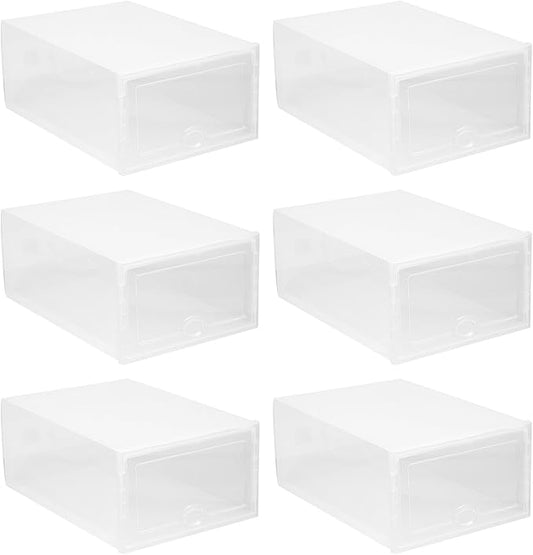 NUOBESTY Plastic Shoe Box Storage Container with Lid Drawer-style Shoe Organizer for Home Closet 33x23x14cm 6pcs