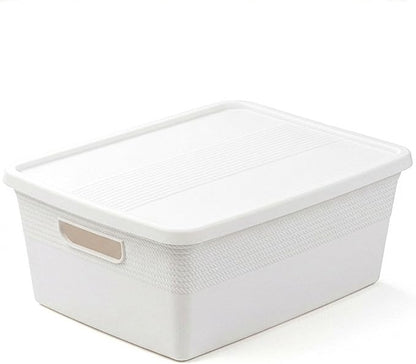 BINO | Plastic Storage Bins with Lids, 13 Liter - 3 Pack, White | THE BRAIDED COLLECTION | Plastic Bins for Organization Woven Storage Baskets for Organizing Pantry Shelf Organizer Basket Bin