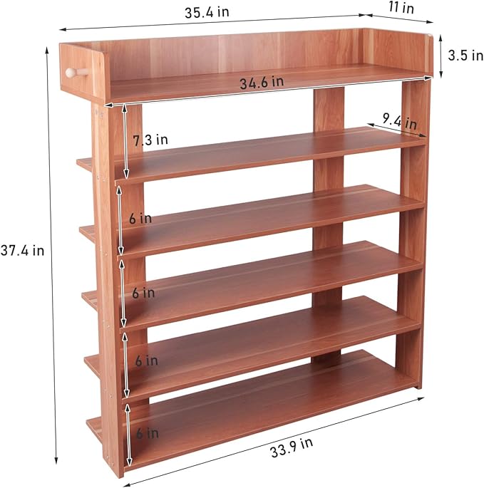 H&A 6 Tiers Wood Shoe Rack Organizer Shoe Storage Cabinet (Maple)