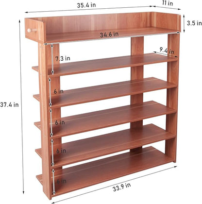 H&A 6 Tiers Wood Shoe Rack Organizer Shoe Storage Cabinet (Maple)