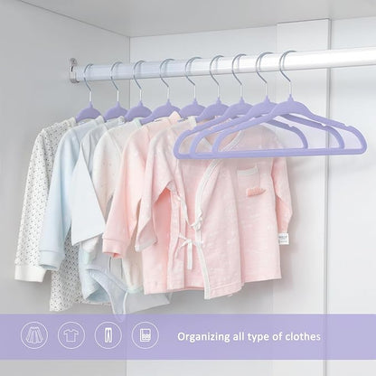ManGotree 11" Baby Velvet Hangers, Non-Slip Kids Coat Hangers with 360° Swivel Hook, Ultra-Thin Felt Children's Hanger for Infant & Toddler Clothes, 15 Pack (Purple)