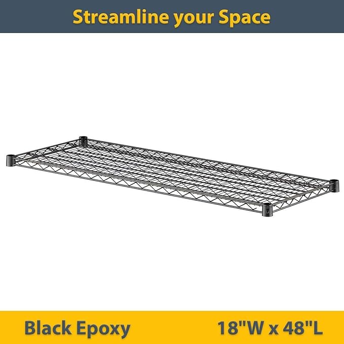 2 Pack Black Additional Wire Shelf for 18" x 48" Shelving Units, Replacement Shelves for Wire Rack