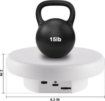 360° Electric Rotating Platform with Type-C Cable, 6.3in / 15lb Motorized Rotating Display for Jewelry Photography Products Live Show Video shoot, Mushroom Rotating Stand for 3D Model Cake White