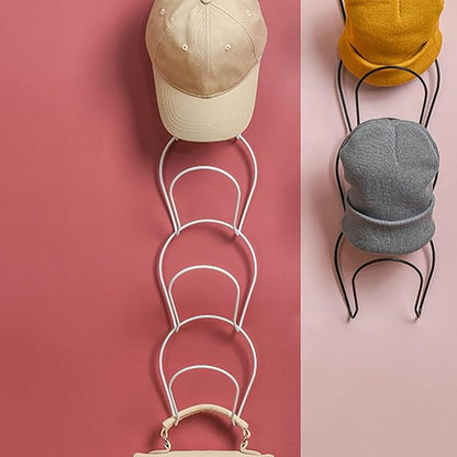 5Pcs Multi Layer Hat Rack, Black Iron Hat Holder Organizer Space Saving Wall Mount or Hanging Cap Display for Baseball Caps Scarves Handbags Belts Towels