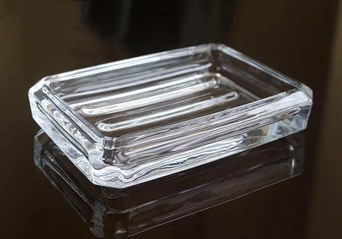 Clear Glass Soap Dish, Heavy Soap Holder for Bathroom, Sink and Kitchen