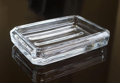 Clear Glass Soap Dish, Heavy Soap Holder for Bathroom, Sink and Kitchen
