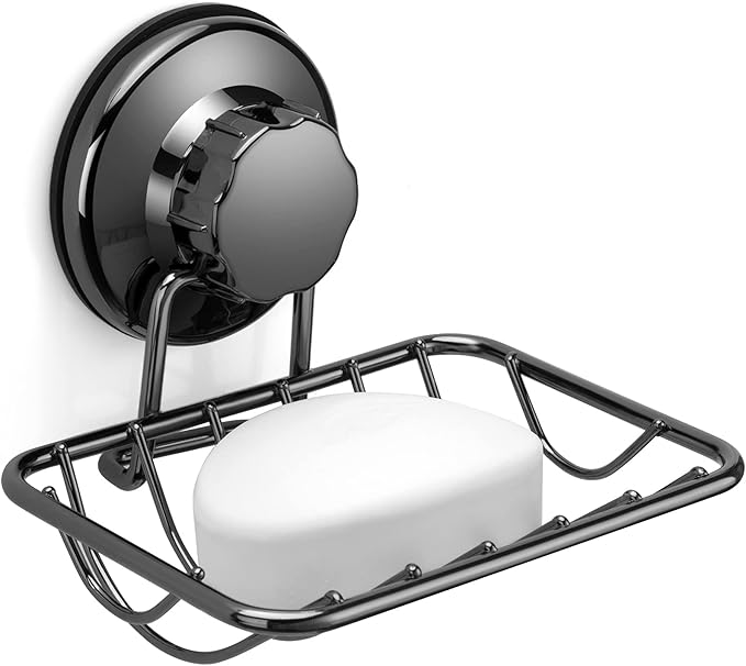 iPEGTOP Super Powerful Vacuum Suction Cup Shower Soap Dish - Strong Rustproof Stainless Steel Soap Saver Sponge Holder for Bathroom & Kitchen Sink (Graphite) - 2 Pack