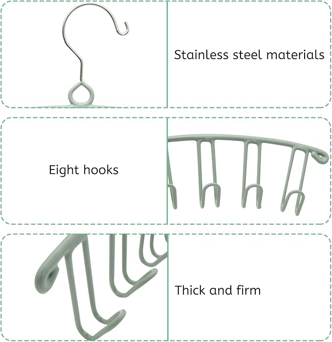 Tank Top Hanger, Stainless Steel Bra Hanger Belt Organizer, Belt Organizer for Closet Space Saving Hangers for Bras, Slings, Belts, Silk Stockings, Bags, Vests, Ties, Towels (Green)