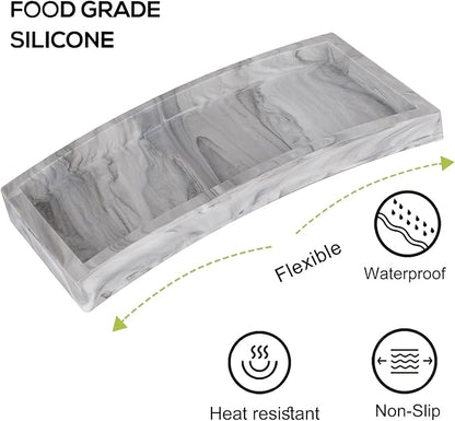 Bathroom Tray, Small Vanity Tray Silicone Soap Dish Sponge Holder Kitchen Sink Organizer Bathroom Accessories for Countertop, Toilet, Shower, 2 Pack, Marble Grey