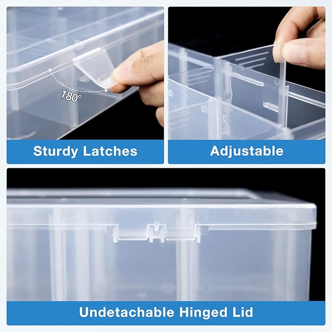 Benbilry Organizer Box with Adjustable Dividers, 15 Compartment Clear Storage Container for Bead Organizer, Fishing Tackles, Felt Board and Jewelry Storage (15 Grids)