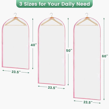 Carbrea 6 Pack Garment Bags for Hanging Clothes - Translucent Suit Bag for Closet Storage, Clothes Cover for Hanging Shirts, Dresses, Travel, Moving - Pink