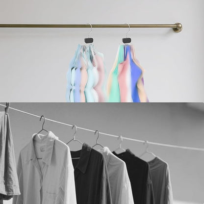 2pcs Belt Hanger for Wardrobe Closet, 360°Rotatable Belt Organizer Holder with 6 Hooks Each Space-Saving Tie Rack Metal & Wood Bra Storage Accessories for Tank Top Scarf Hat Purse (Black)