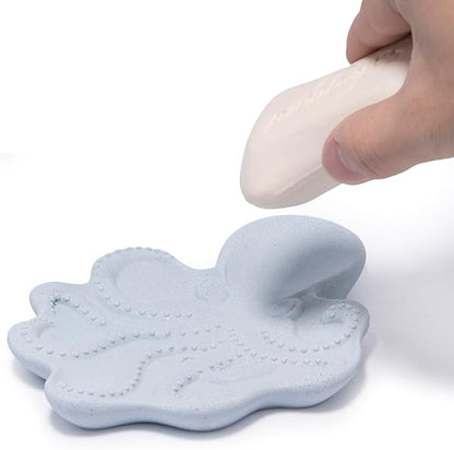 ZAWUU Resin Draining Octopus Soap Dish with Embossed Design – Multiuse Holder for Bathroom & Kitchen (Blue, Octopus)