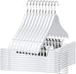 Quality Wooden Skirt Hangers with Clips, 20-Pack Semi Curved, Smooth Solid Wood Pants Hangers with Durable Adjustable Metal Clips, Swivel Hook, Coat, Jacket, Blouse Suit Hangers (White, 20)