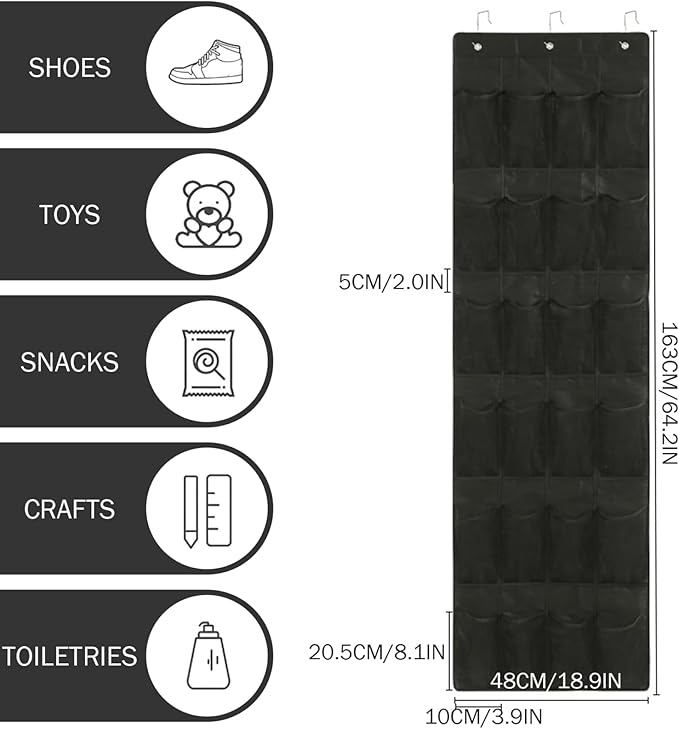 Shoe Hanger for Door 24 Mesh Pocket over the Door Shoe Organizer Space Saving Hanging Storage Holder with Hooks 64x19 Inch Black