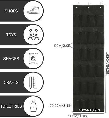 Shoe Hanger for Door 24 Mesh Pocket over the Door Shoe Organizer Space Saving Hanging Storage Holder with Hooks 64x19 Inch Black