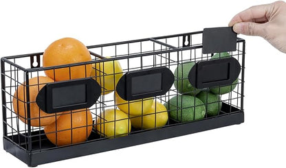 MyGift Wall Mountable Black Metal Utensil Holder Organizer, 15.7" Countertop Kitchen Silverware Flatware Caddy Holder Storage Basket with 3 Compartments and Chalkboard Labels
