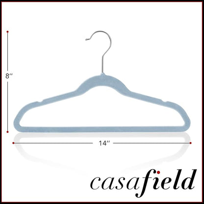 Casafield 100 Velvet Kid's Hangers - 14" Size for Children's Clothes - Light Blue