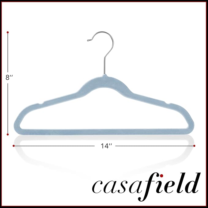 Casafield 50 Velvet Kid's Hangers - 14" Size for Children's Clothes - Light Blue