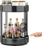 2T Large Plus Rotating Spice Rack Organizer Lazy Susan for Turntable Cabinet Kitchen 2 Tiered Spinning Storage Rack Shelf Black Metal