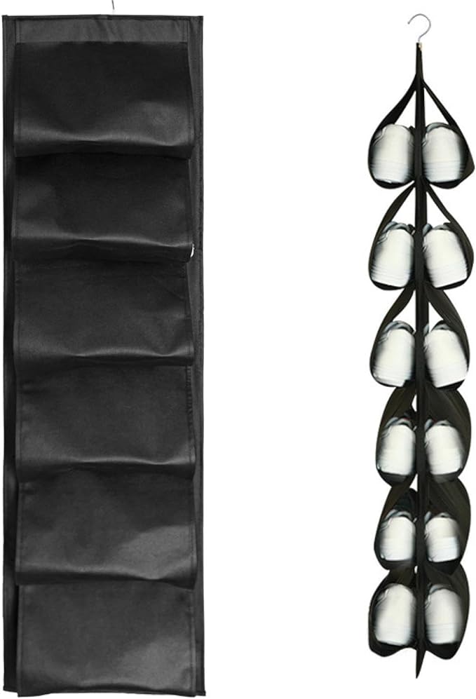 Hanging Shoe Rack 3pcs Shoe Organizer Storage Hanging Bag Wall Bag Inner Clothes Closet Storage 18 Pairs of Shoes, Black