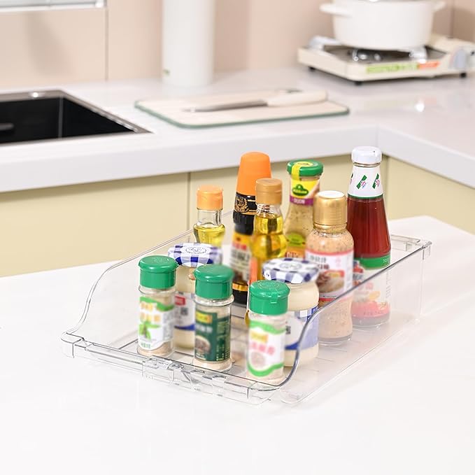 MOTUZP 2pcs Refrigerator Soda Can Organizer Clear Adjustable Width Soda Can Organizer Soda Can Dispenser Expandable Soda Can Dispenser for Beer Soda Seltzer Fridge Kitchen Pantry